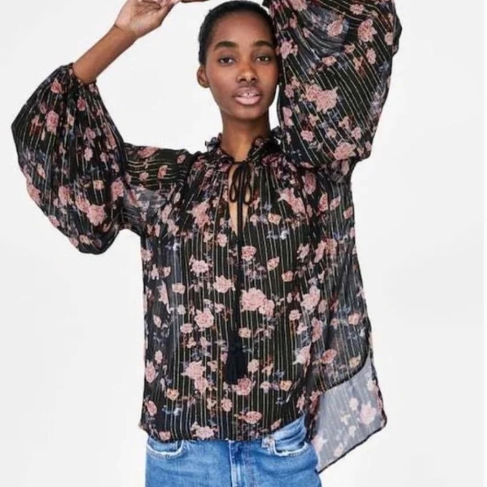 Zara the floral lurex blouse